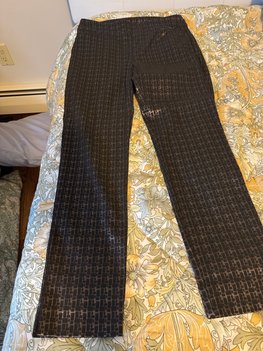 Chico's Straight Leg Pants in Black with Subtle Metallic Grid